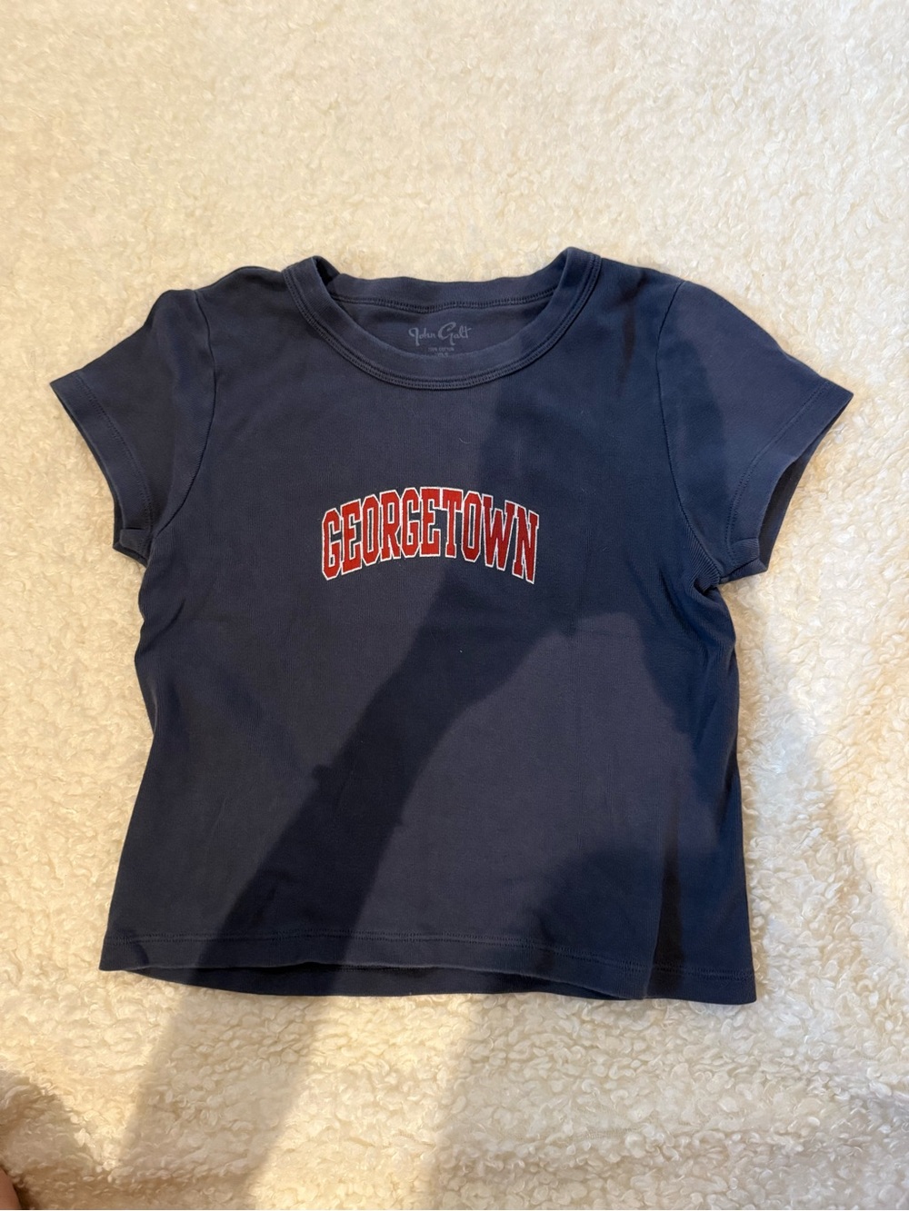 Brandy Melville Navy Crop Tee with Red Georgetown Script